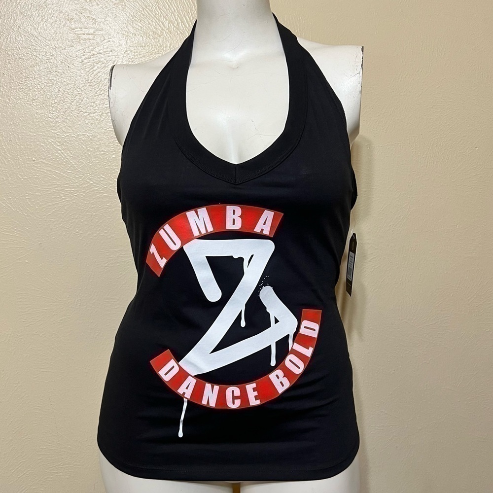ZUMBA DANCE BOLD halter tank top Black Medium Nwt